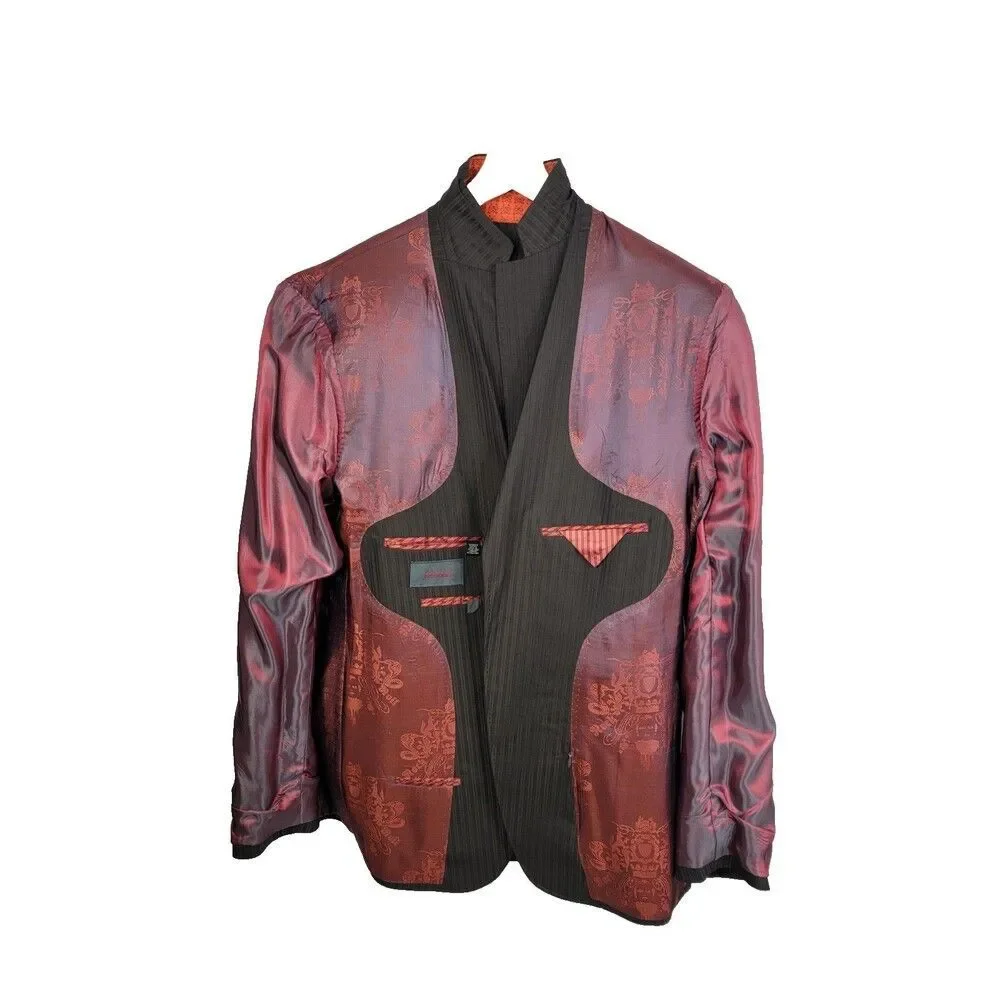Ted Baker Endurance 44L Wool Pinstripe Blazer Jacket Black Gray with Red Jacqu